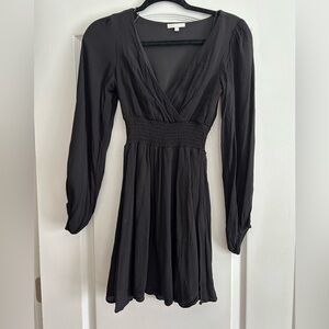 Gianni Bini Black Long-Sleeve V-Neck Smocked-Waist Dress